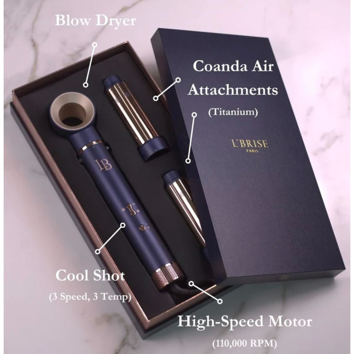 L'Brise Paris High-Speed Hair Dryer With Coanda Air Attachments & Cool Shot