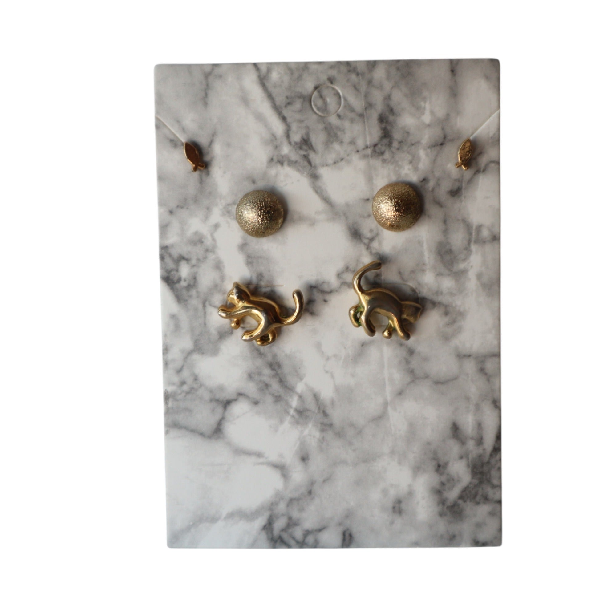 Gold Cat & Glitter Ball Stud Earrings, Set of 3