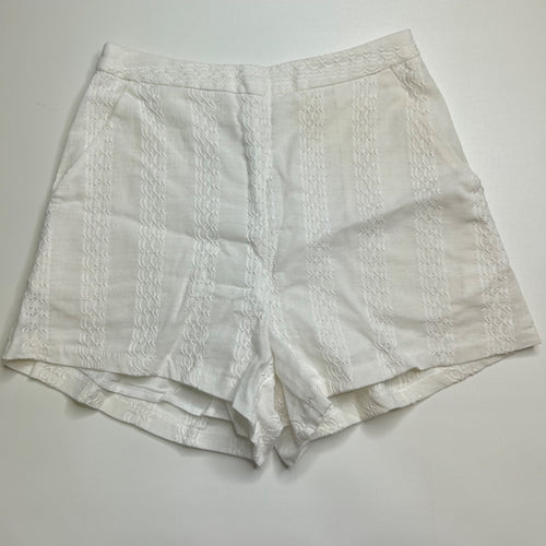 #962 Lush XS White Lace-Striped High-Waisted Cotton Blend Shorts