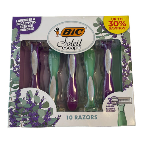 BiC Soleil Escape 10 PC Set, Razors with Lavender & Eucalyptus Scented Handles