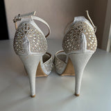 Top Moda Peep Toe Stiletto Platform Silver Embellished 4" Heels Women's Size 6