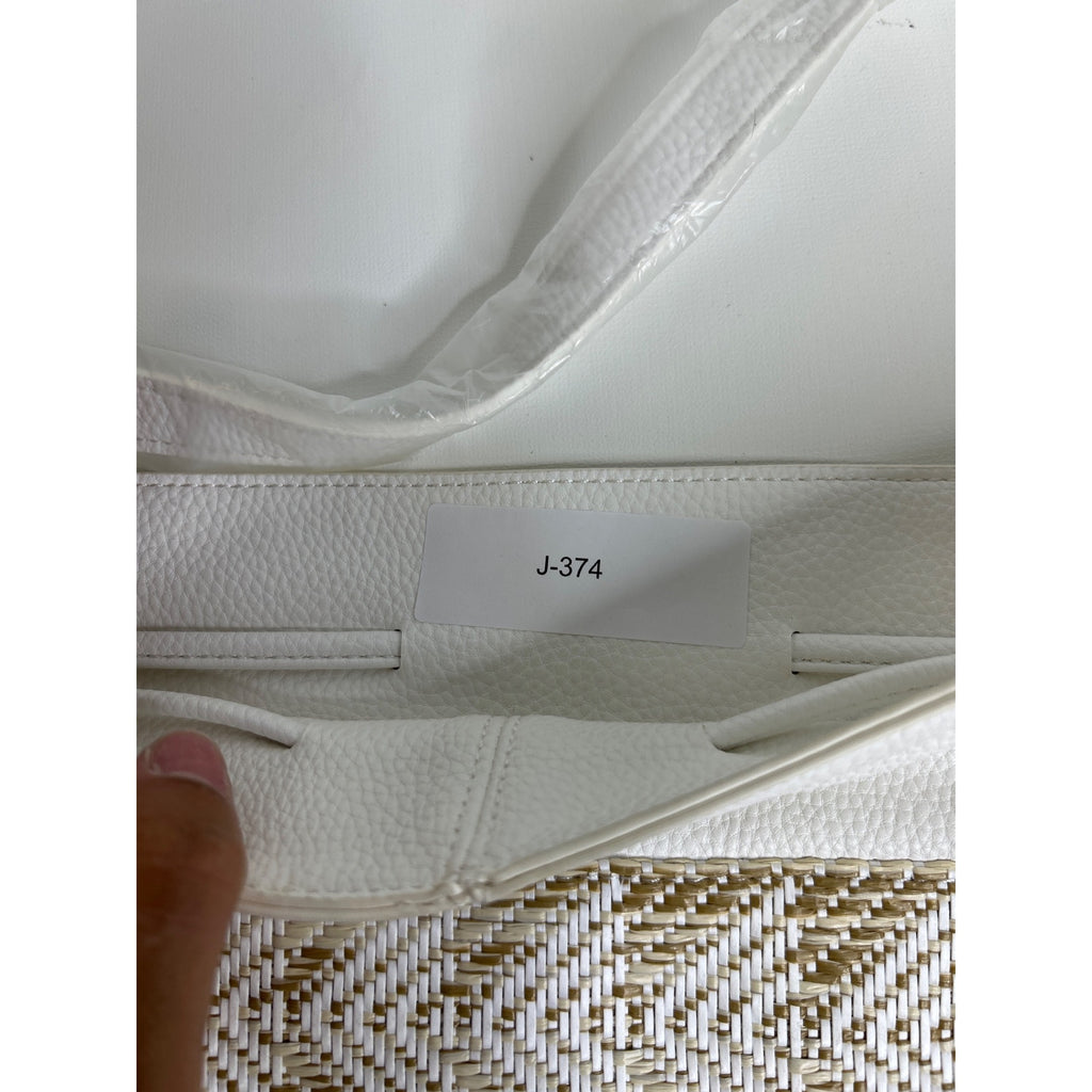 Estée Lauder White & Gold Tote Bag With Woven Pattern & Textured Faux Leather Trim