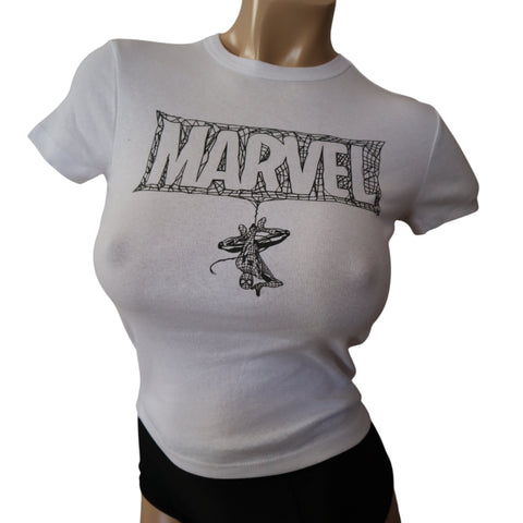 Marvel White Short Sleeve T-Shirt Womens XS 100% Cotton Graphic Tee