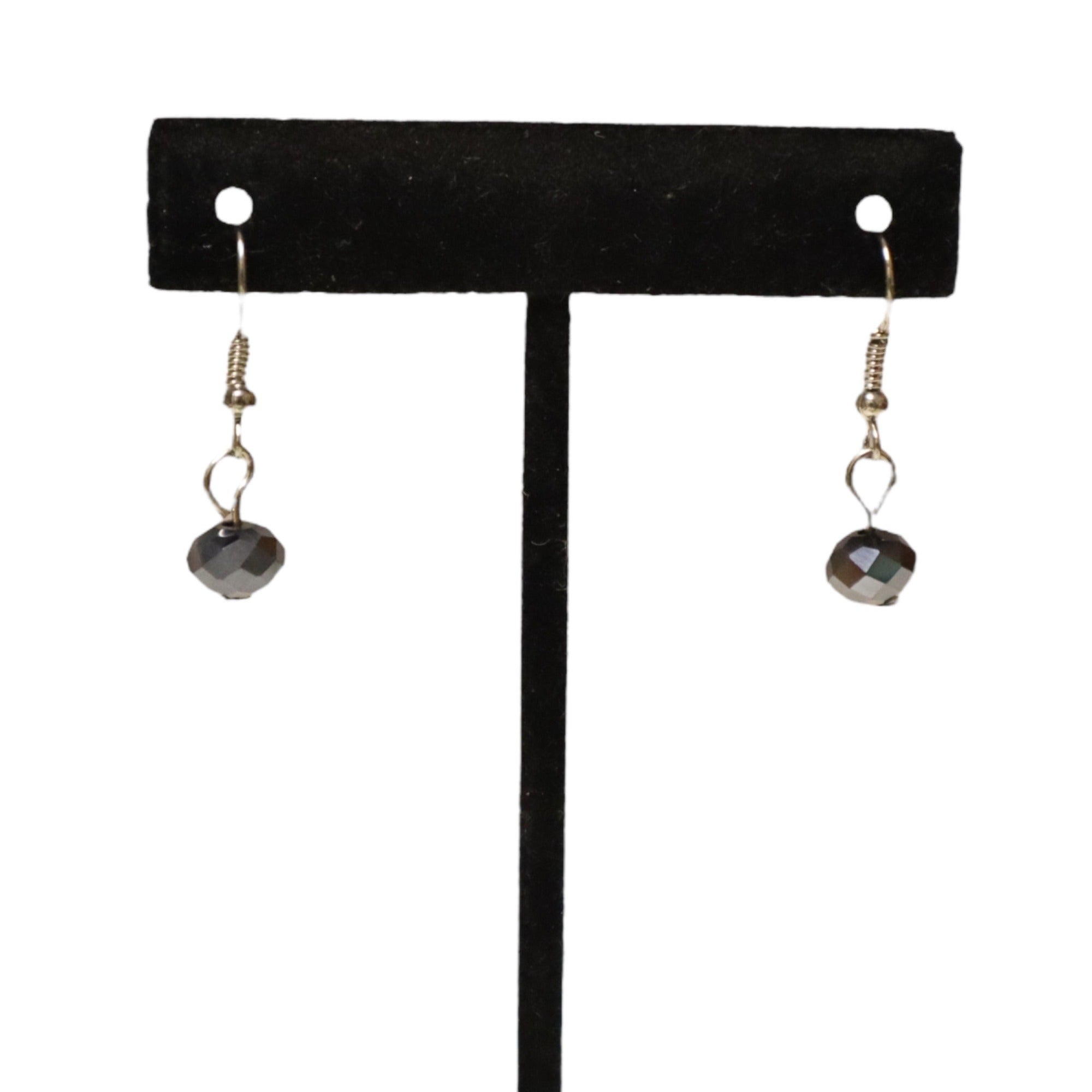 Silver-Tone Chain Link Necklace & Dangling Black Bead Earrings Set