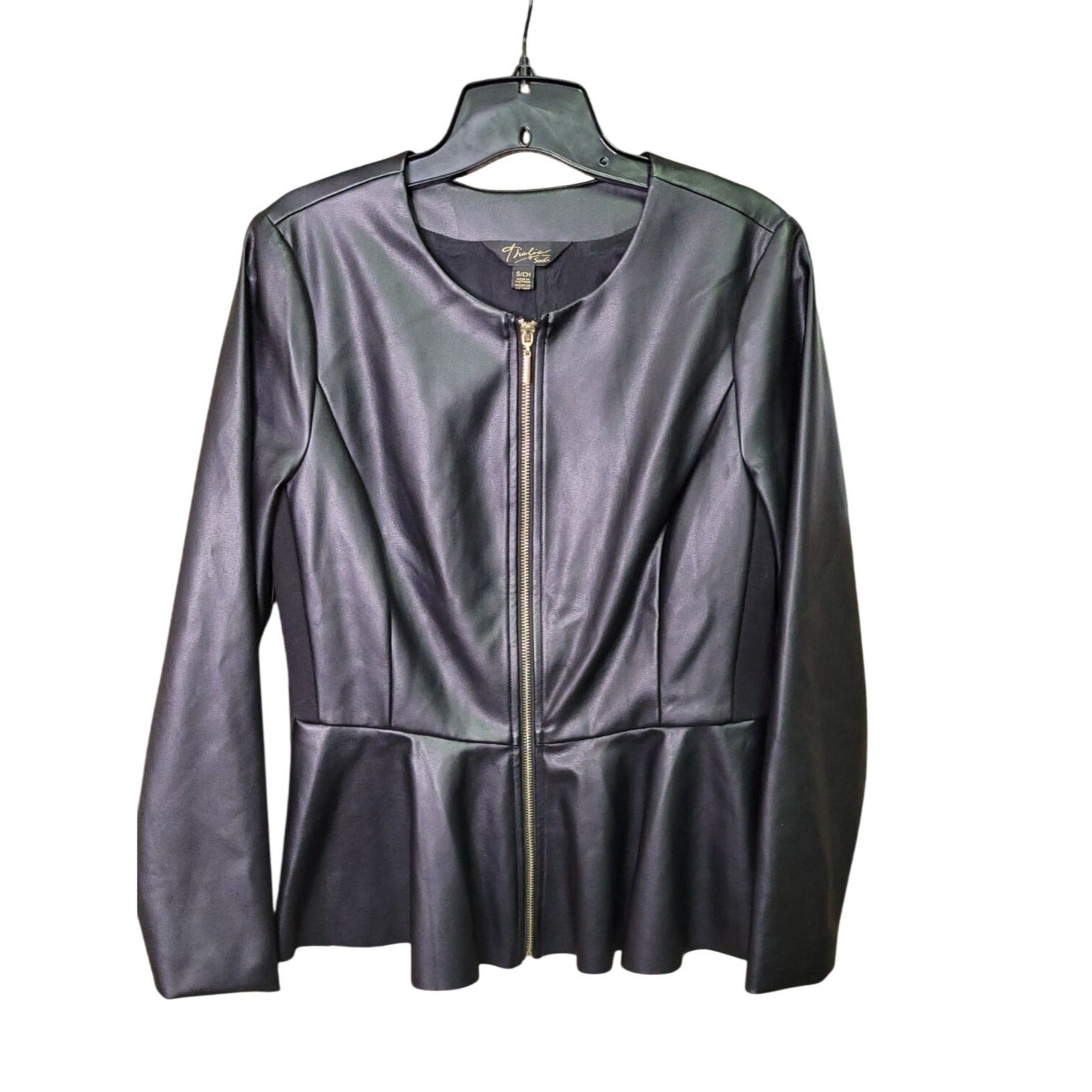 CG-21 Thalia Sodi Womens Black Faux Leather Peplum Zip Jacket Size S/CH