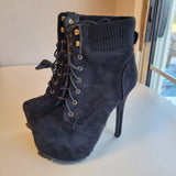 Bella Marie Size 7 Black Lace Up Ankle Booties Stiletto Platform High Heels