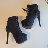 Bella Marie Size 7 Black Lace Up Ankle Booties Stiletto Platform High Heels