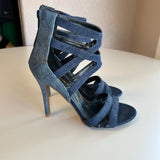 Shoe Republic LA Women's Size 6.5 Blue Strappy Denim Open Toes Stiletto Heels