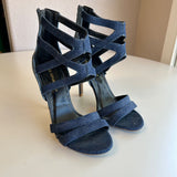 Shoe Republic LA Women's Size 6.5 Blue Strappy Denim Open Toes Stiletto Heels