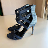 Shoe Republic LA Women's Size 6.5 Blue Strappy Denim Open Toes Stiletto Heels