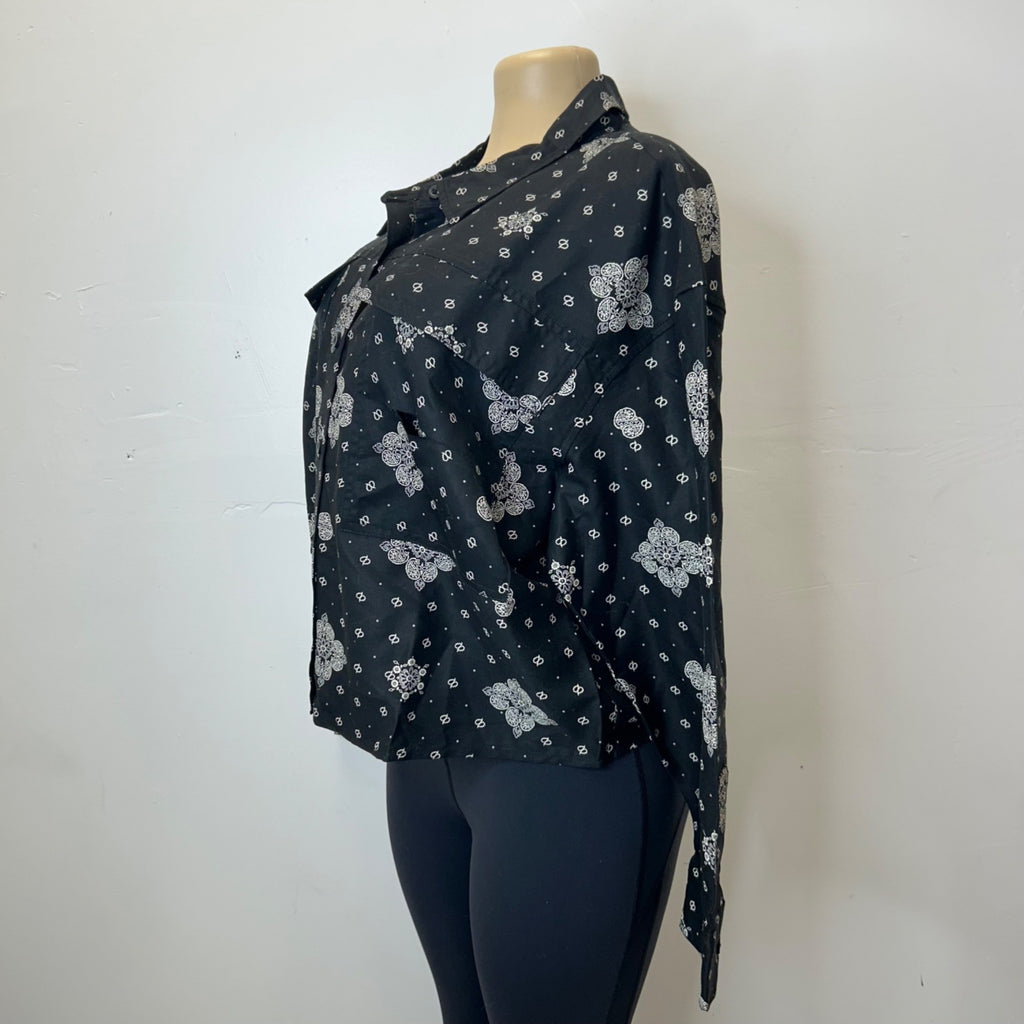 K-72 Woolrich Women's Bandana Print Button-Down Collared Utility Shirt Black Size XL