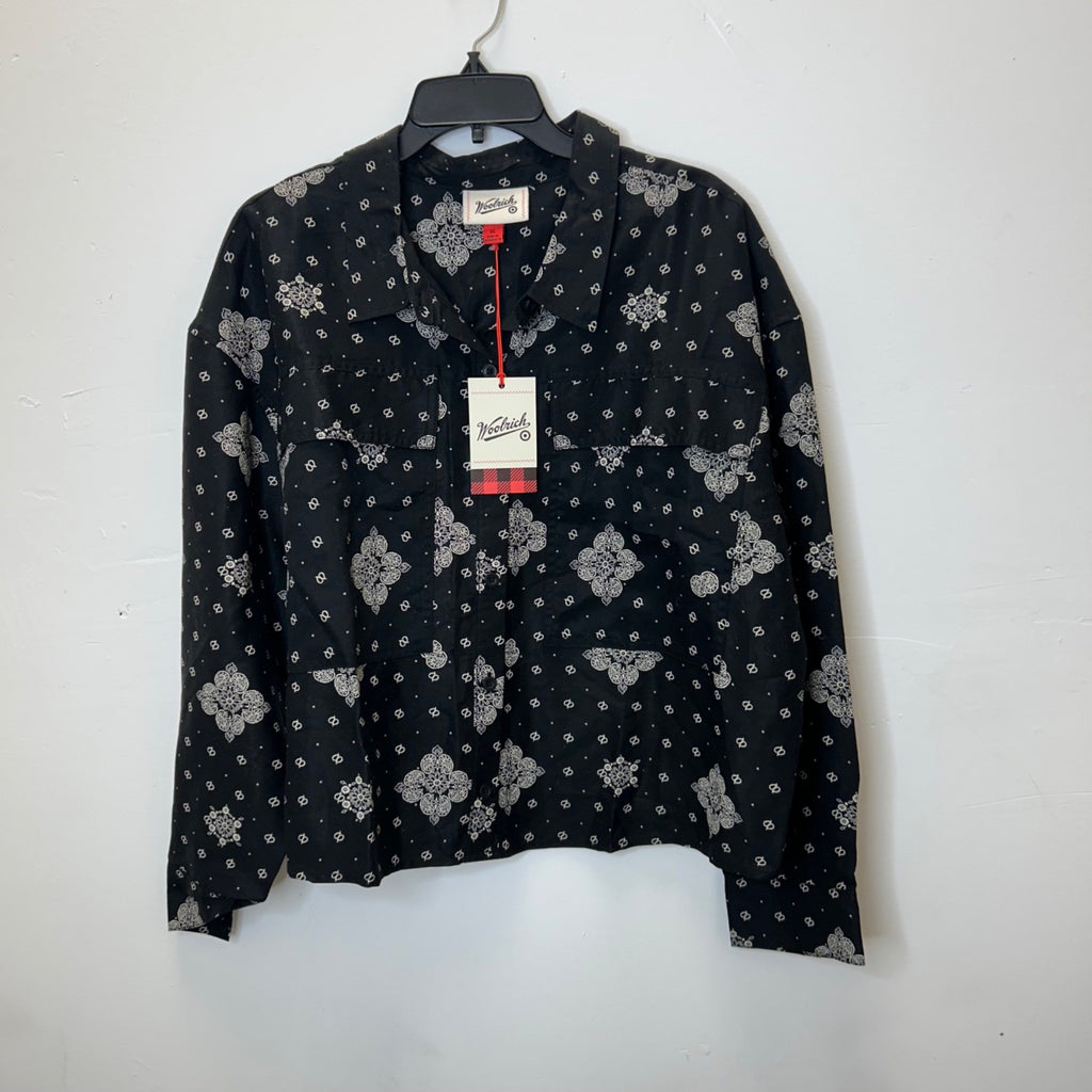 K-72 Woolrich Women's Bandana Print Button-Down Collared Utility Shirt Black Size XL
