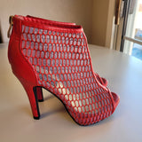 DBDK Fashion Red Mesh Peep Toe High Heel Ankle Booties Women's Shoe Size 6.5