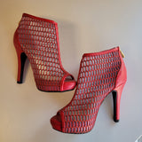 DBDK Fashion Red Mesh Peep Toe High Heel Ankle Booties Women's Shoe Size 6.5