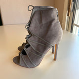 Olivia Ferguson Gray Suede High Heel Strappy Ankle Boots Women's Size 6.5