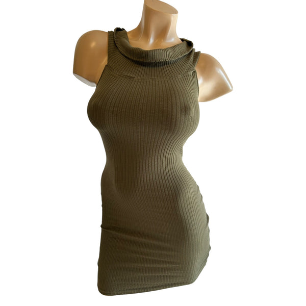 Iris Green Bodycon Mini Dress Sleeveless Round Neckline Women's Size Small