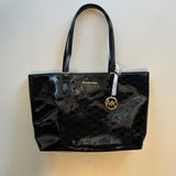 Michael Kors Jet Set Large Black Patent Leather Tote Bag With Logo Embossing