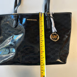 Michael Kors Jet Set Large Black Patent Leather Tote Bag With Logo Embossing