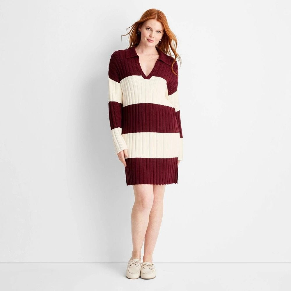 K-160 Future Collective Women's XL Long Sleeve Oversized Rugby Mini Sweater Dress