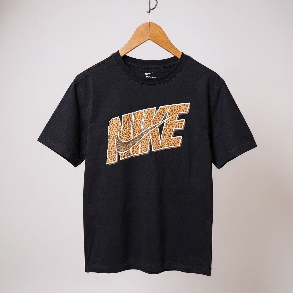 Nike Black Tee With Leopard Print Logo Graphic Short Sleeves Size Small