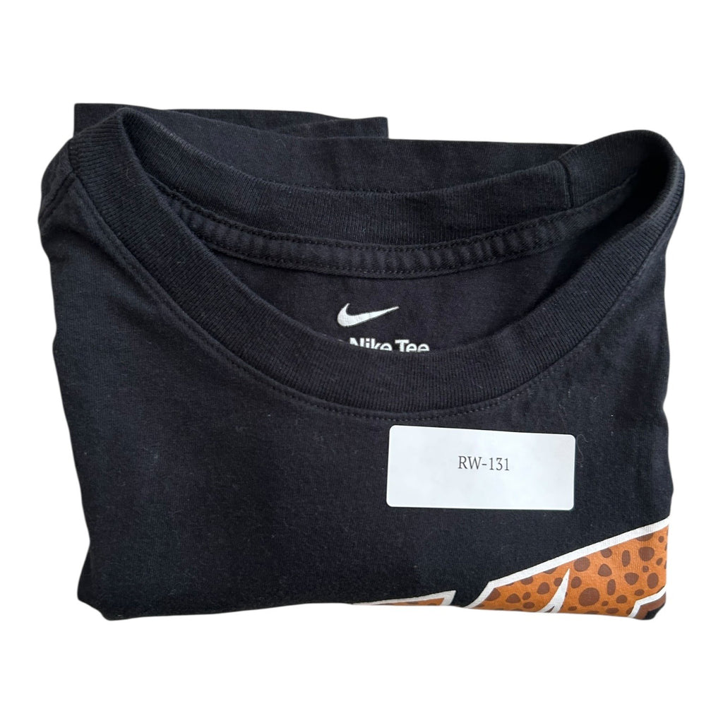 Nike Black Tee With Leopard Print Logo Graphic Short Sleeves Size Small