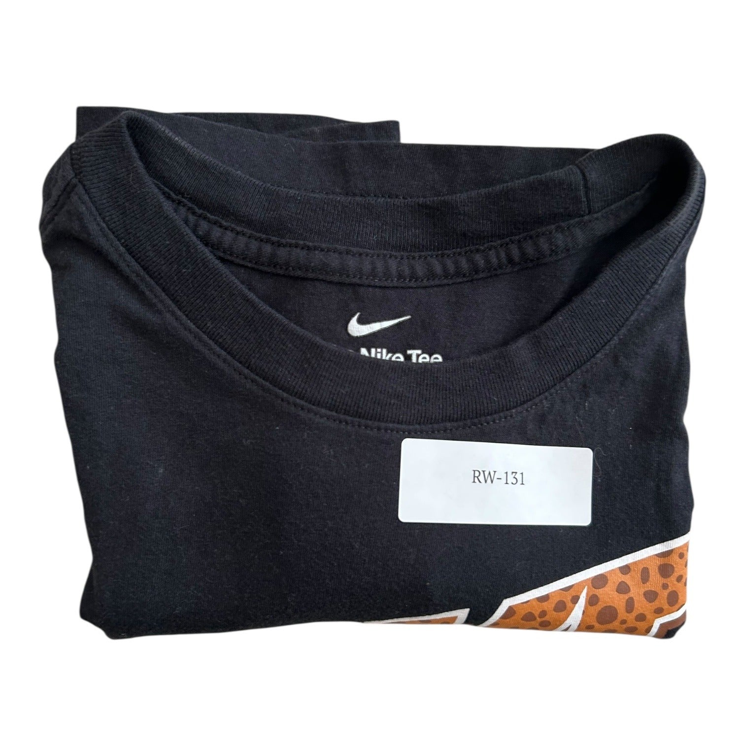 Nike Black Tee With Leopard Print Logo Graphic Short Sleeves Size Small