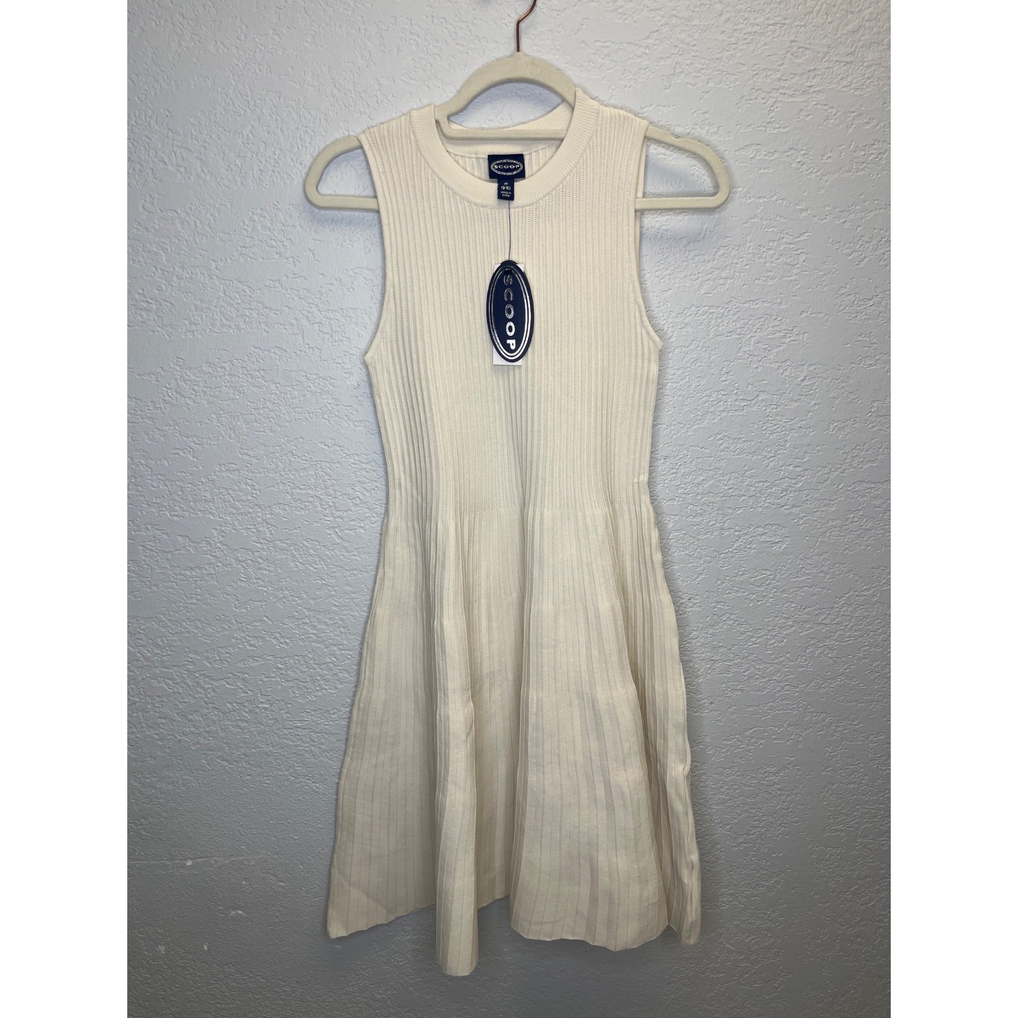 #1176 Scoop Women Size Medium Sleeveless High Neck White Mini Sweater Dress