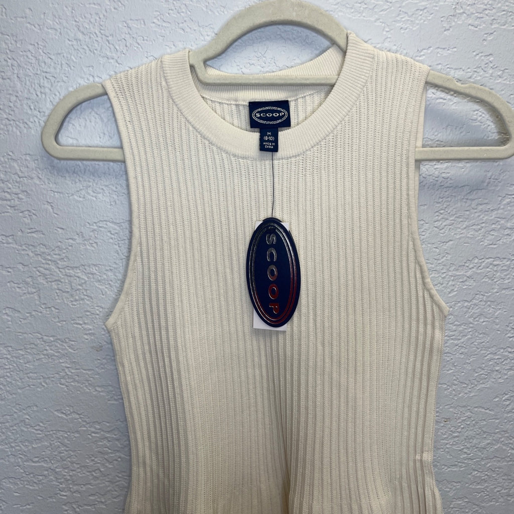 #1176 Scoop Women Size Medium Sleeveless High Neck White Mini Sweater Dress