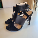 Shoe Republic LA Women's Size 6 Black Faux Suede Open Toes Stiletto Heels