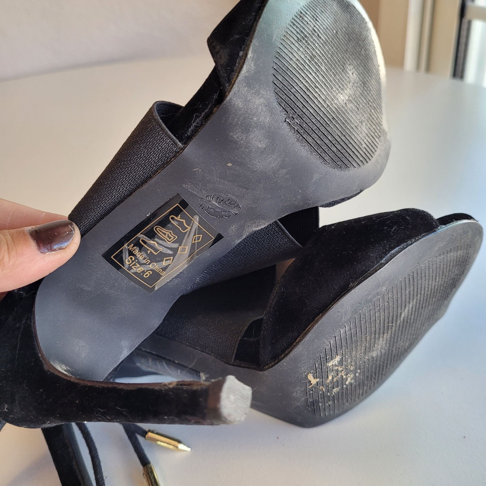 Shoe Republic LA Women's Size 6 Black Faux Suede Open Toes Stiletto Heels