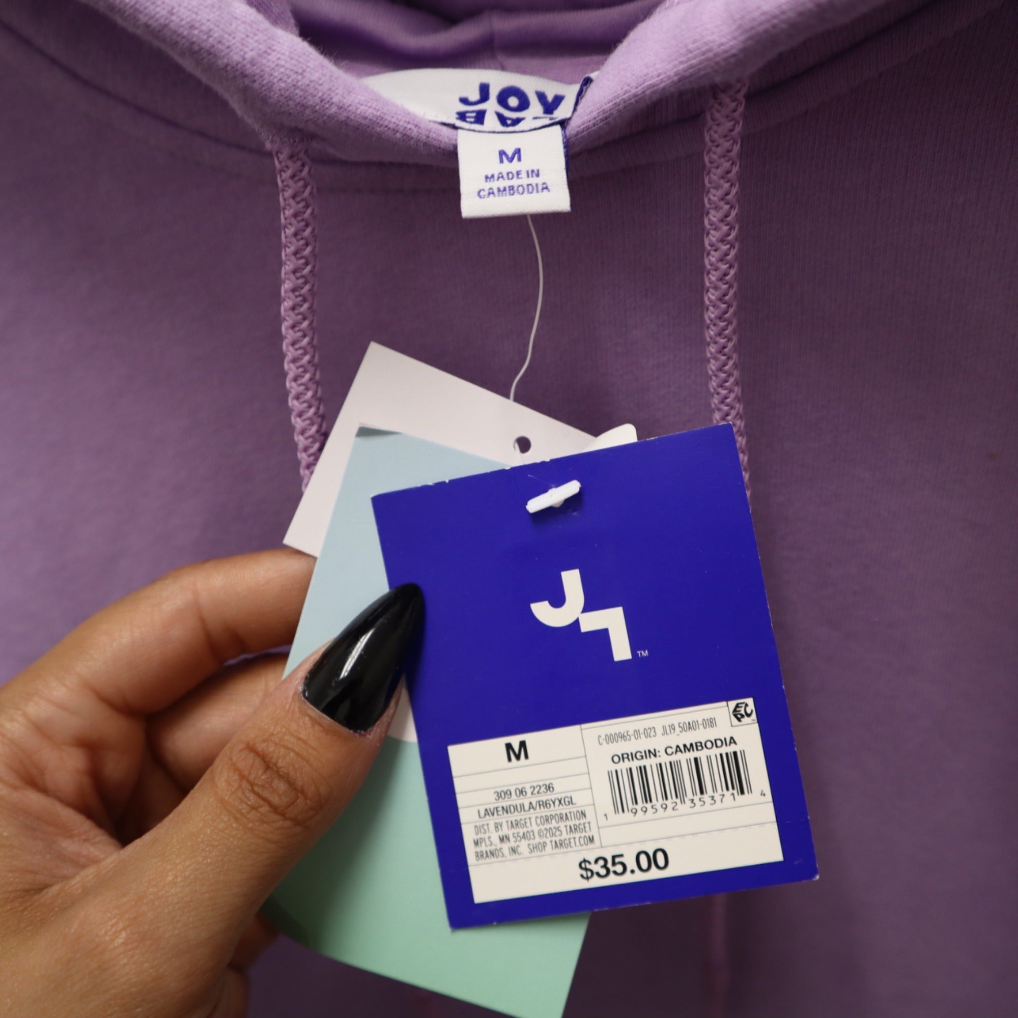 K-270  Joy Lab Women's Medium Lavender Hoodie With Lace Detail On Sleeves