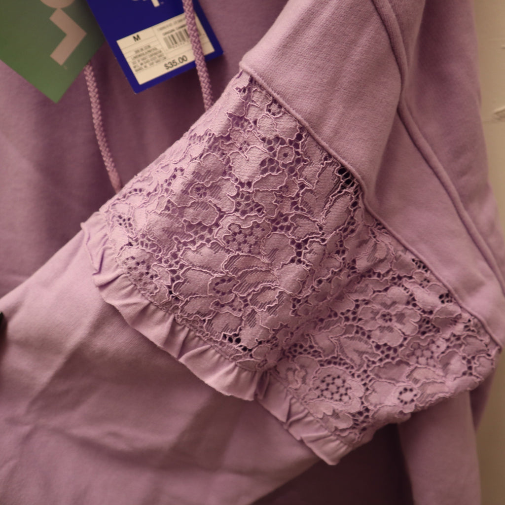 K-270  Joy Lab Women's Medium Lavender Hoodie With Lace Detail On Sleeves