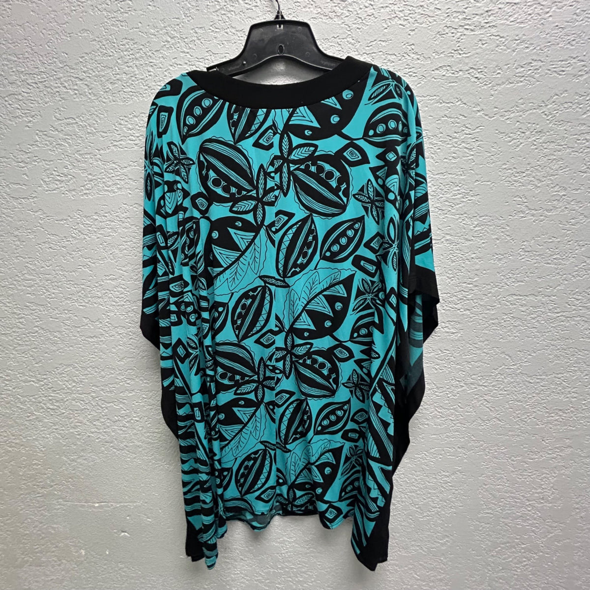 Antthony Womens XS/S Turquoise & Black Abstract Print Poncho Top