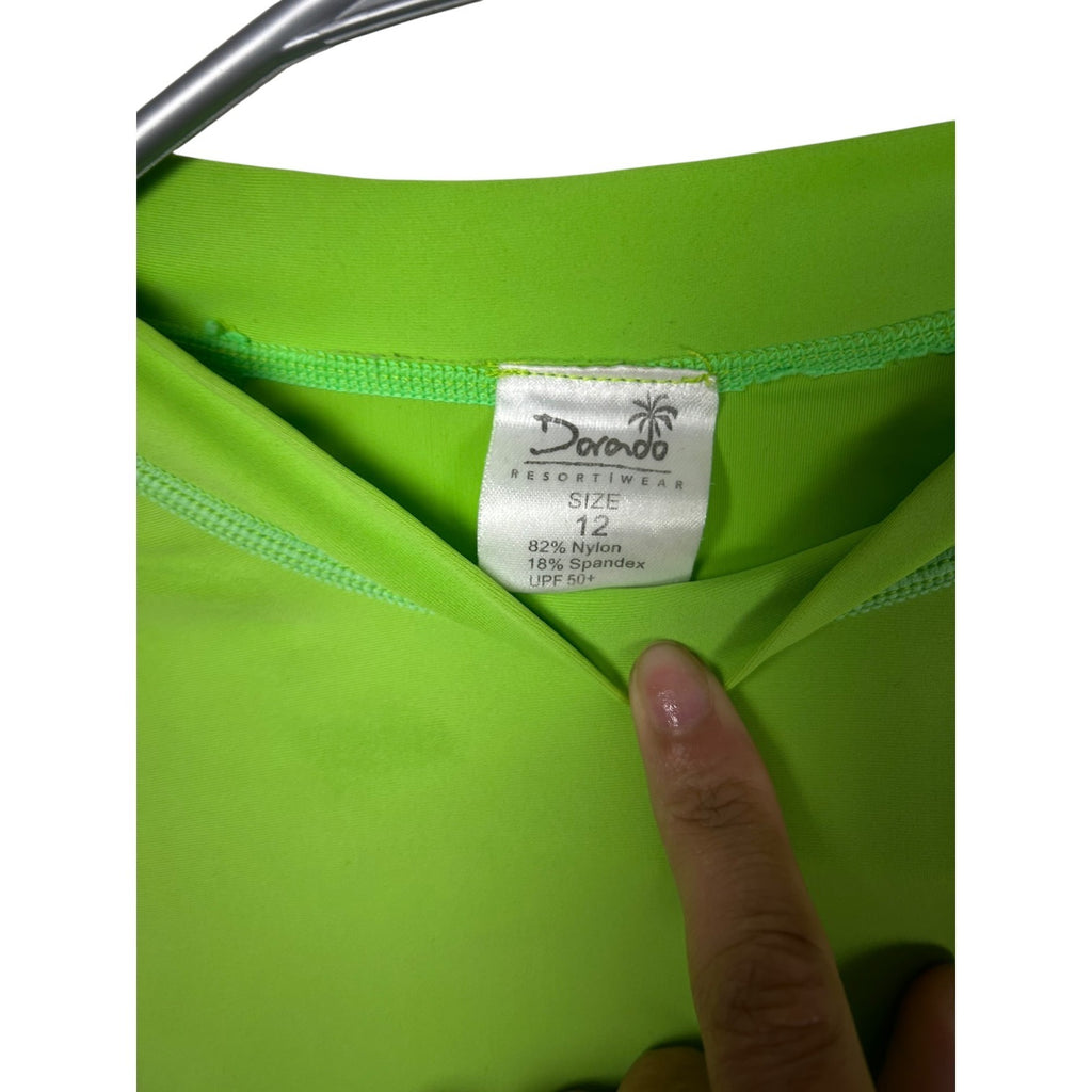 Dorado Resortwear Kids Lime Green Long Sleeve UPF 50+ Swim Shirt Size 12
