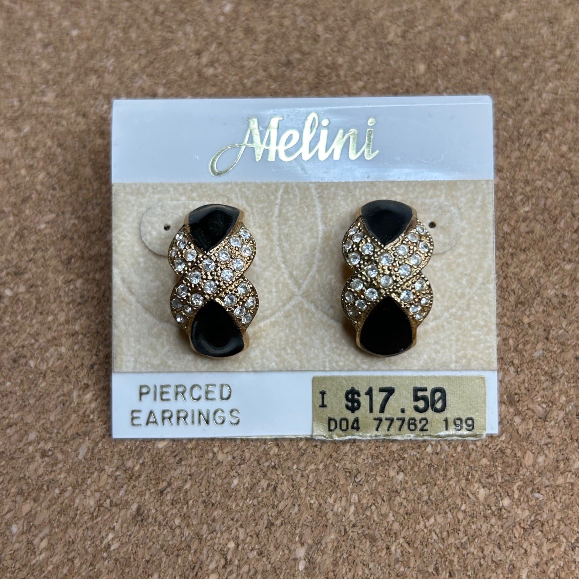 J-421 Melini Gold & Black Crystal Accent Pierced Earrings