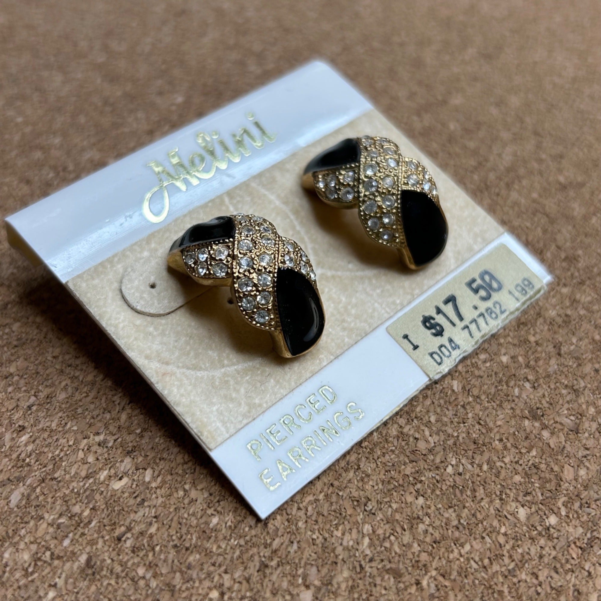 J-421 Melini Gold & Black Crystal Accent Pierced Earrings