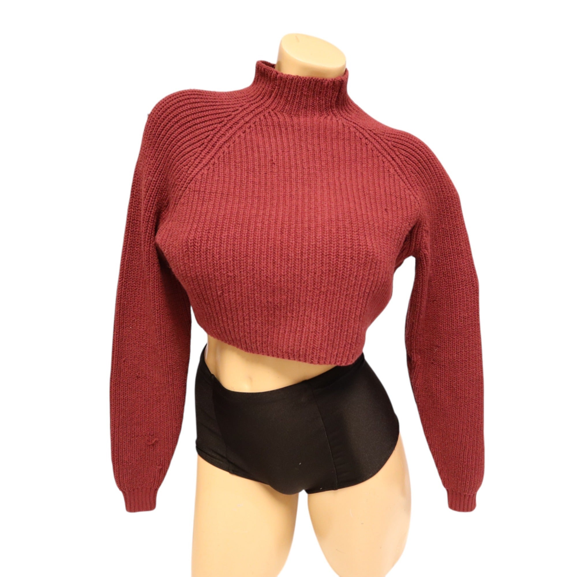 Hollister Womens Ribbed Knit Cropped Sweater Top Mock Neck Maroon Size XS