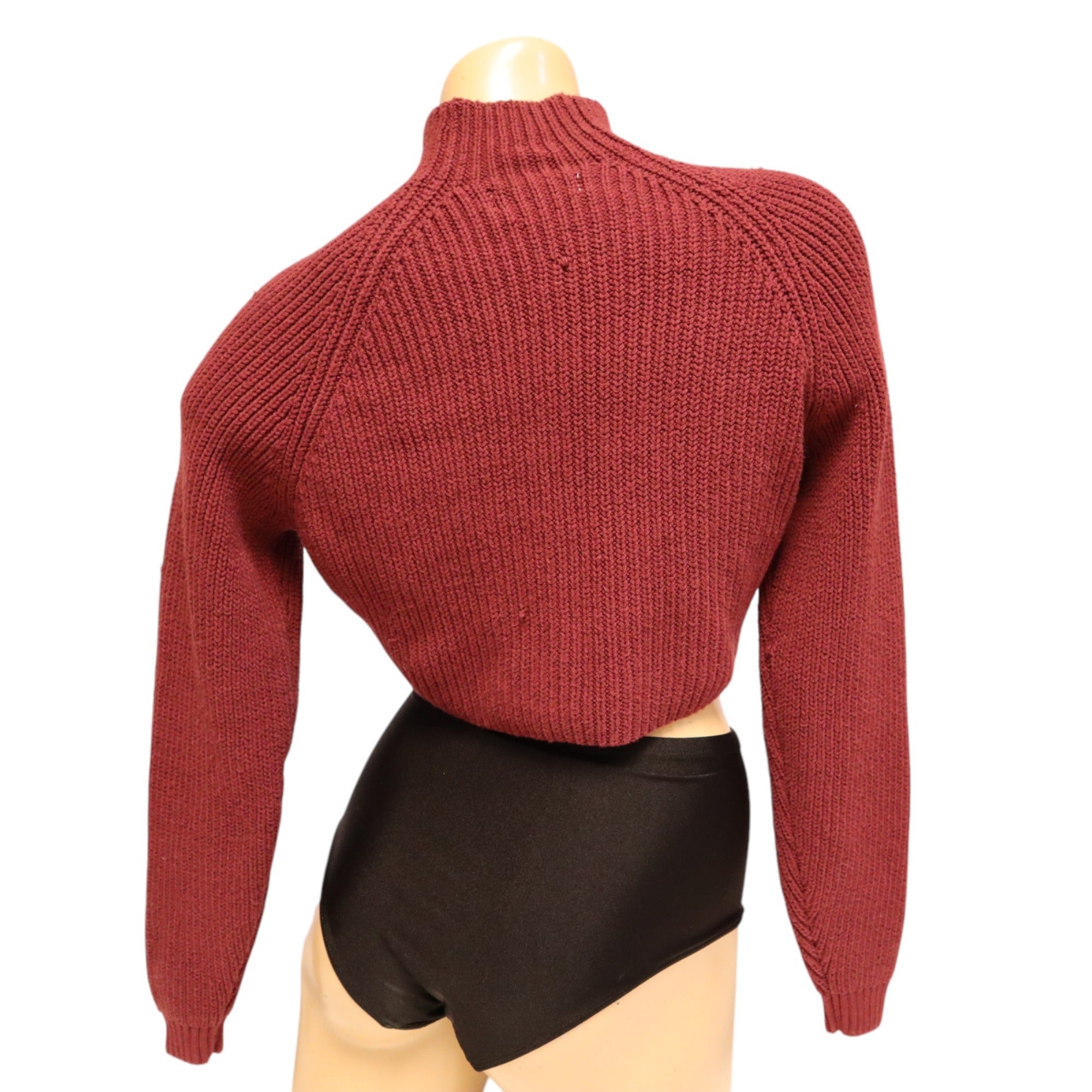 Hollister Womens Ribbed Knit Cropped Sweater Top Mock Neck Maroon Size XS