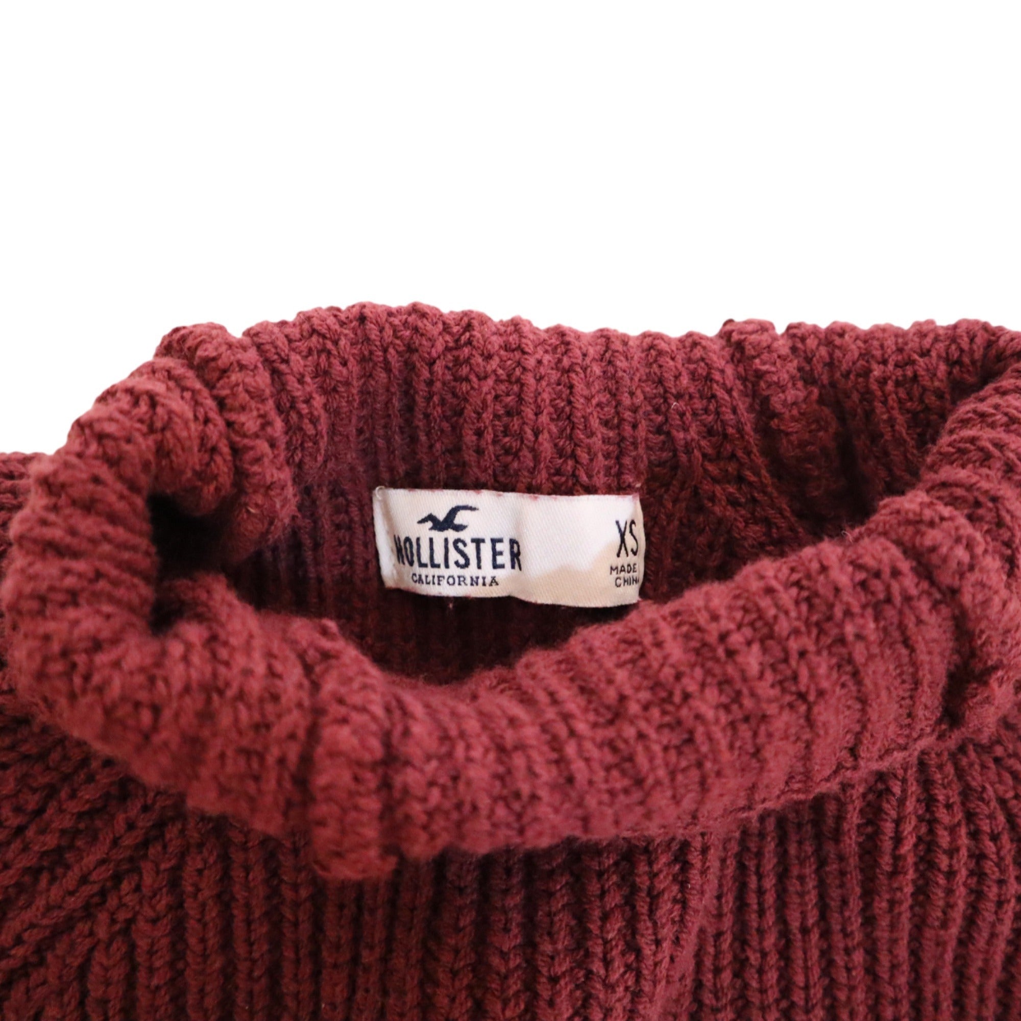 Hollister Womens Ribbed Knit Cropped Sweater Top Mock Neck Maroon Size XS