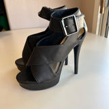 Michael Antonio Black Strappy Platform Peep Toe Heels With Buckle Closure Size 6.5