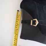 Black Suede Wedge Boots With Buckle Trim Faux Fur Lining  By Alba Size 7.5