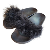 Top Moda Women's Size 5 Black Faux Fur Fluffy Slip on Slide Sandals