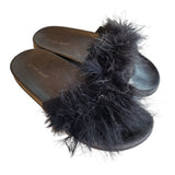 Top Moda Women's Size 5 Black Faux Fur Fluffy Slip on Slide Sandals