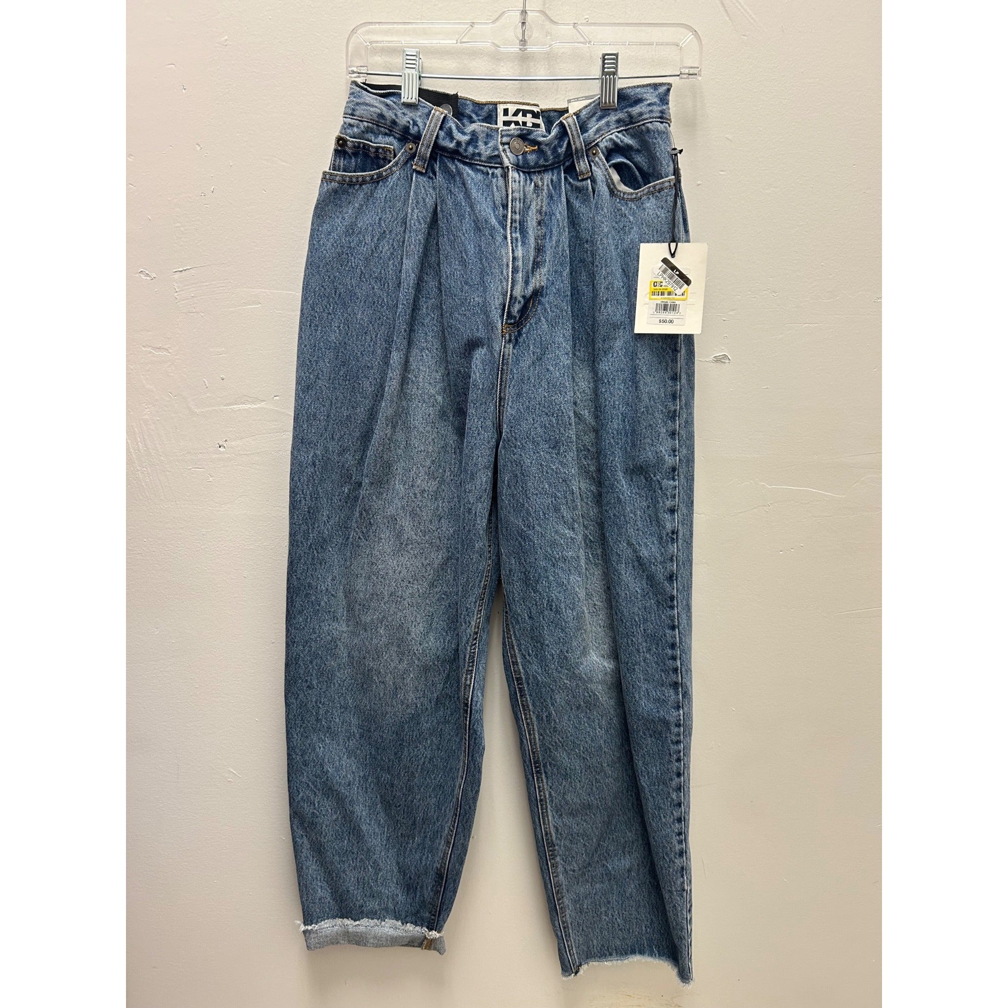 K-233 Kahlana Barrel Leg Raw Hem High-Rise Blue Denim Jeans Women's Size 4