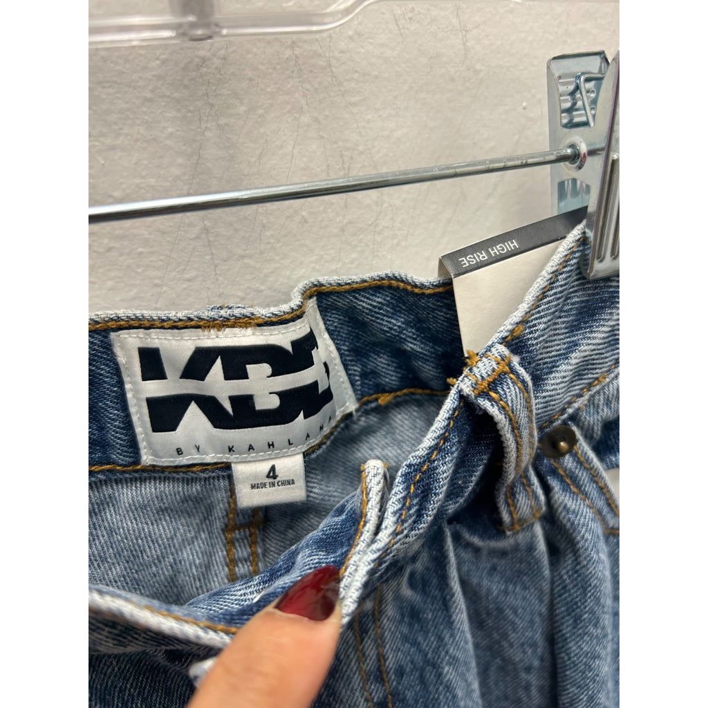 K-233 Kahlana Barrel Leg Raw Hem High-Rise Blue Denim Jeans Women's Size 4