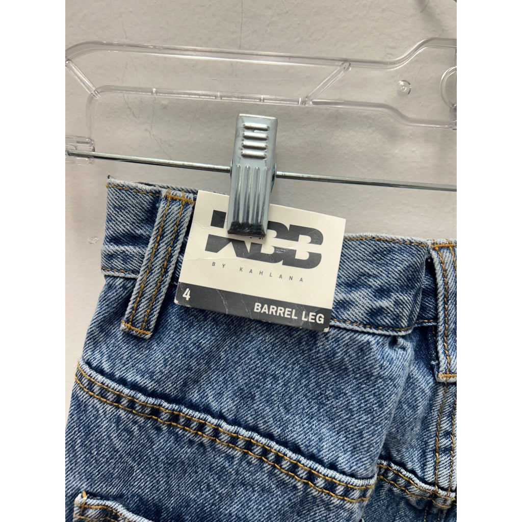 K-233 Kahlana Barrel Leg Raw Hem High-Rise Blue Denim Jeans Women's Size 4