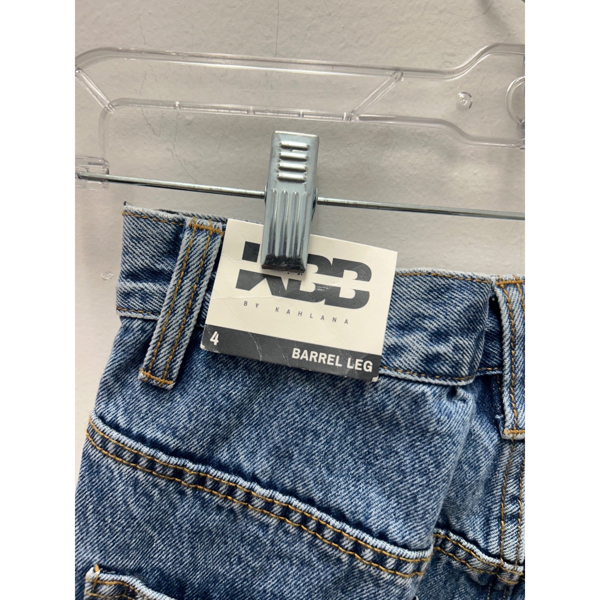 K-233 Kahlana Barrel Leg Raw Hem High-Rise Blue Denim Jeans Women's Size 4