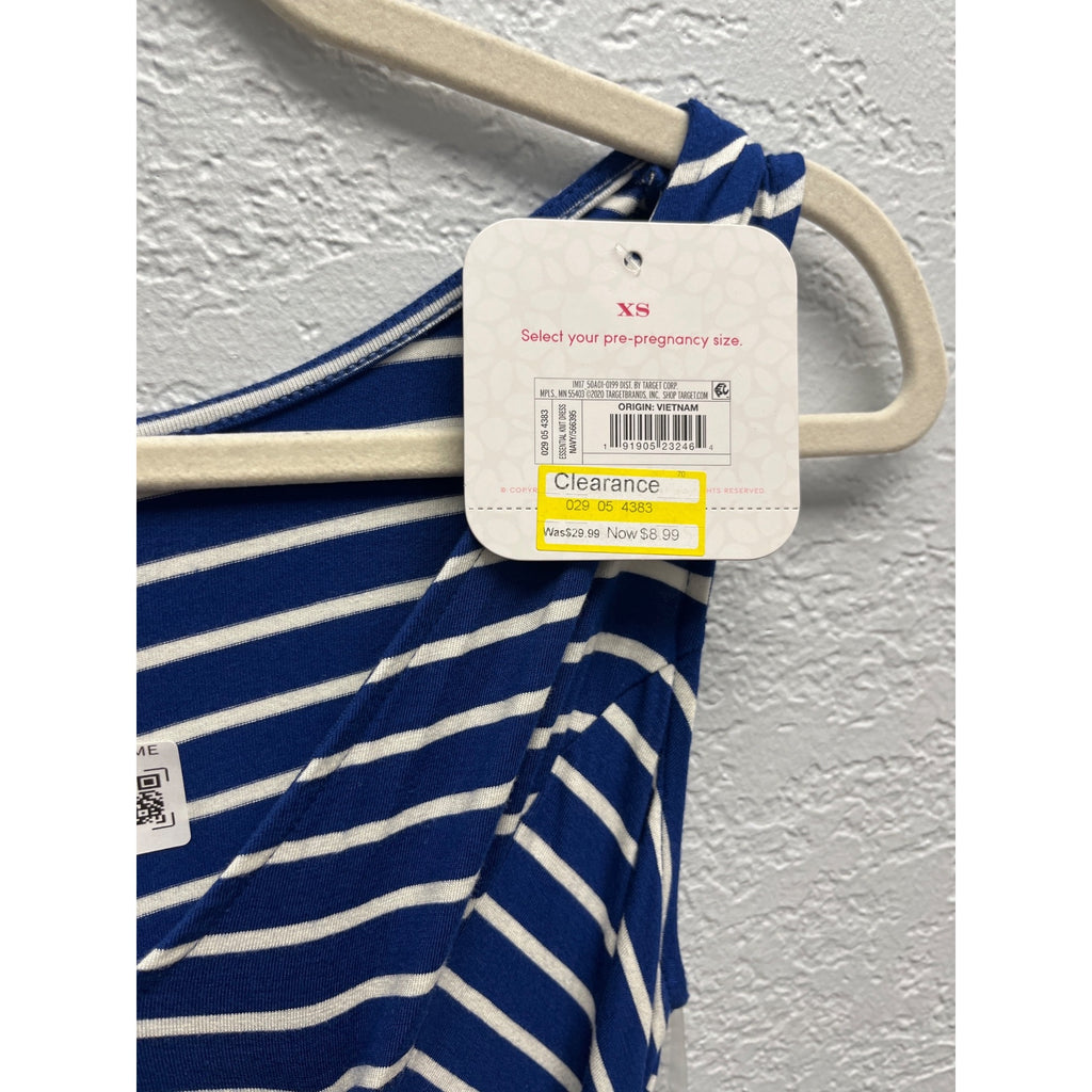 #1126 Isabel Maternity XS Navy Blue Striped Tie Waist Maxi Dress