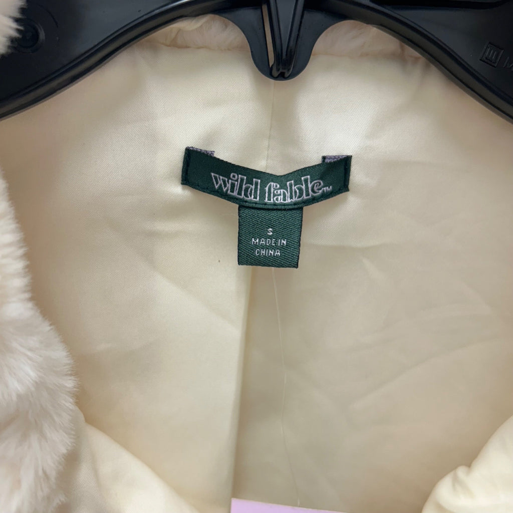 K-167 Wild Fable Faux Fur Zip-Up Cropped Jacket Cream Women's Size Small