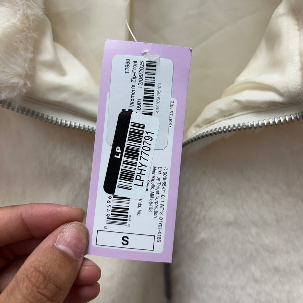 K-167 Wild Fable Faux Fur Zip-Up Cropped Jacket Cream Women's Size Small